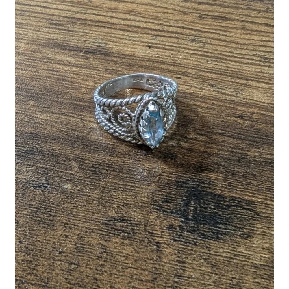 Chateau d'Argent 925 Sterling Silver Blue Topaz Marquise Ornate Ring 7.5